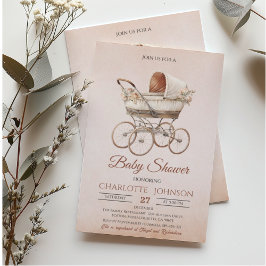 Neutrale Babydusche für Vintage Klassiker Einladung