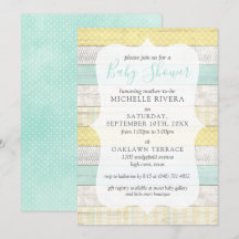 Neutrale Babydusche, gelb rustikales Holz