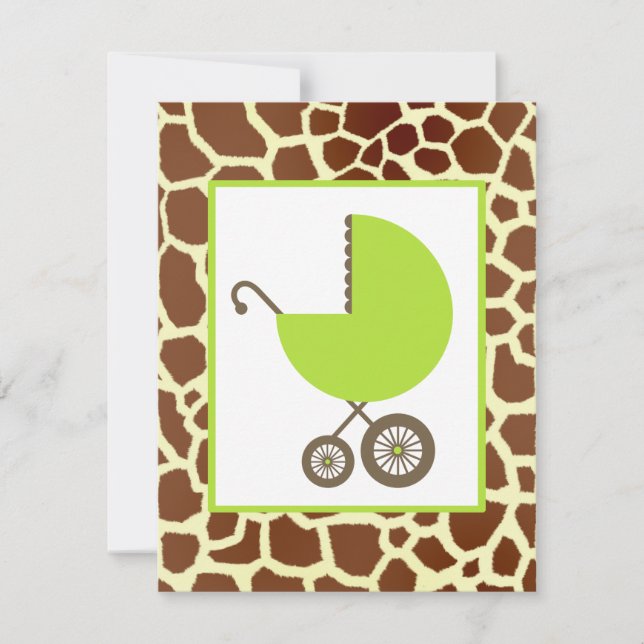Neutrale Babydusche Green Carriage & Giraffe Print Einladung (Vorderseite)
