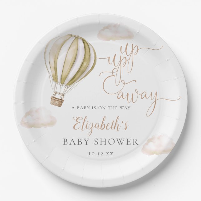 Neutrale Babydusche mit Heißluftballon Pappteller (Vorderseite)