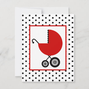Neutrale Babydusche - Red Carriage & Polka Dots Einladung
