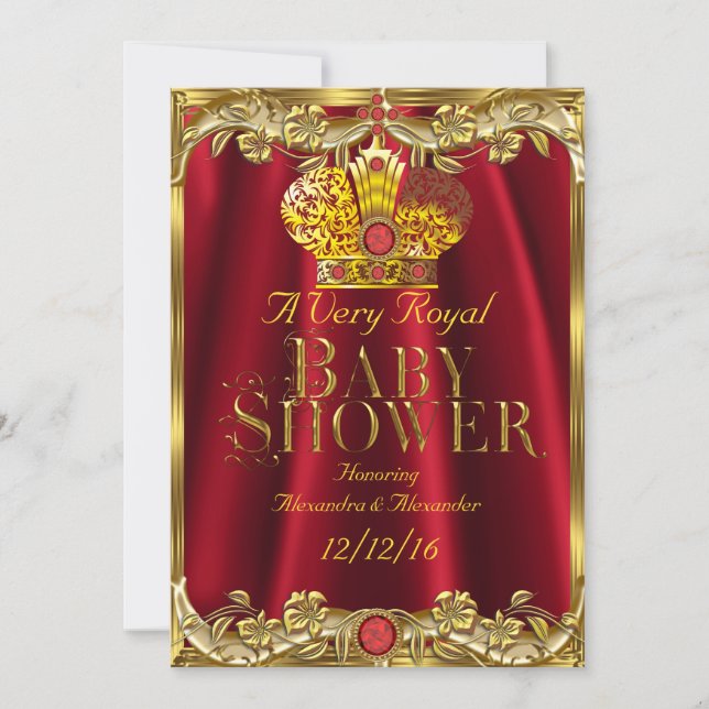 Neutrale Babydusche Royal Red Gem Gold Crown 2 Einladung (Vorderseite)