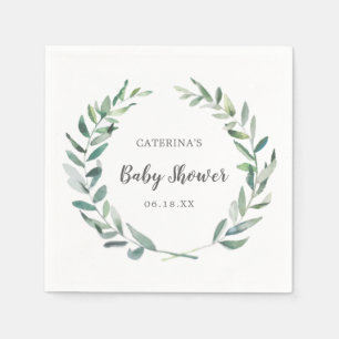 Neutrale Babydusche Rustikaler Grünkranz Serviette