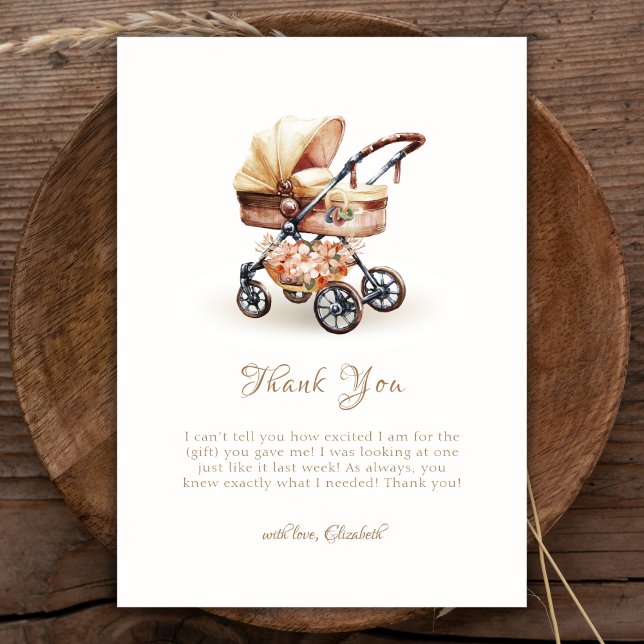 Neutrale Babydusche von Boho Floral Stroller Dankeskarte (Gender Neutral Boho Floral Stroller Baby Shower Thank You Card)
