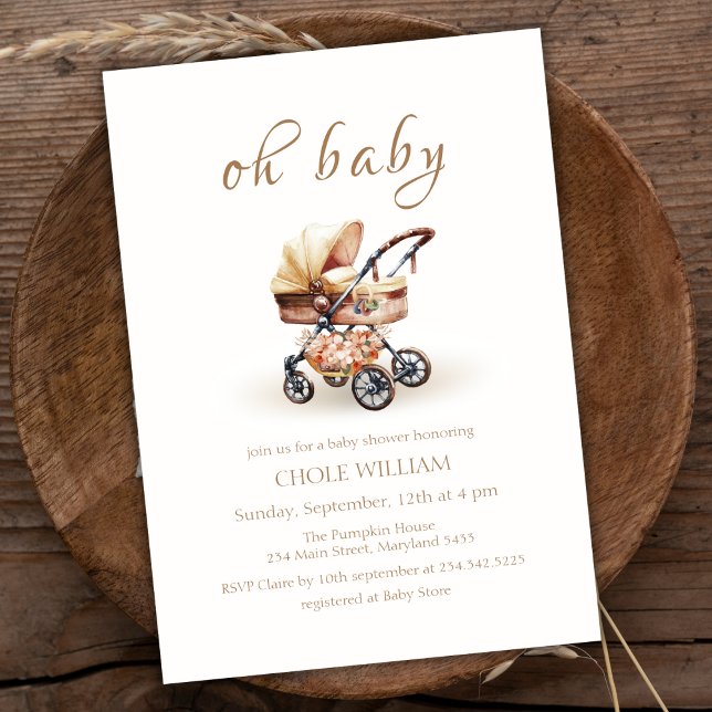 Neutrale Babydusche von Boho Floral Stroller Einladung (Gender Neutral Boho Floral Stroller Baby Shower Invitation)