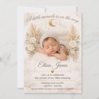 Neutrale Babyparty Boho Floral Mond Baby Sprinkle Einladung