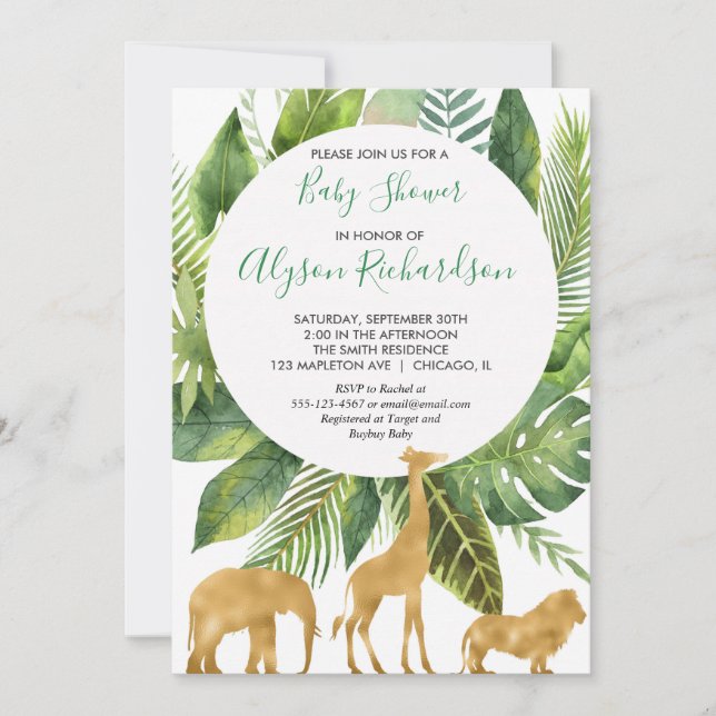 Neutrale Babyparty des Safarigeschlechtes grünes Einladung (Vorderseite)