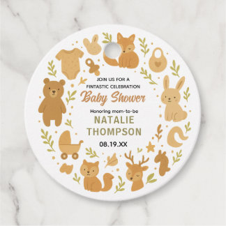 Neutrale Babyparty für Jungen | Süße Safari-Tiere Geschenkanhänger