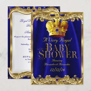 Neutrale Babyparty königsblaue Edelstein-Goldkrone Einladung