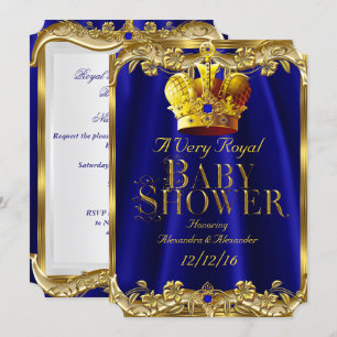 Neutrale Babyparty königsblaue Edelstein-Goldkrone Einladung