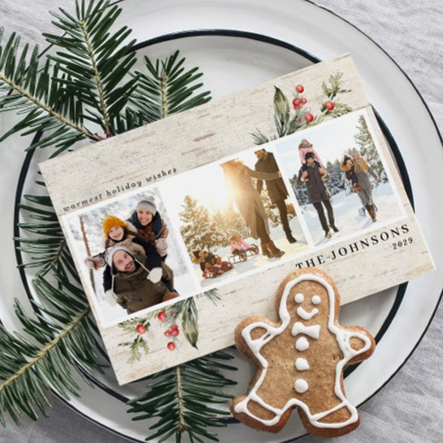 Neutrale Bauerngrün Birch Foto Collage Feiertagskarte (Von Creator hochgeladen)