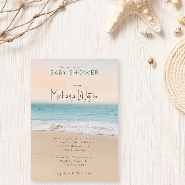 Neutrale Beach-Baby-Dusche für einfaches Geschlech Einladung (Von Creator hochgeladen)