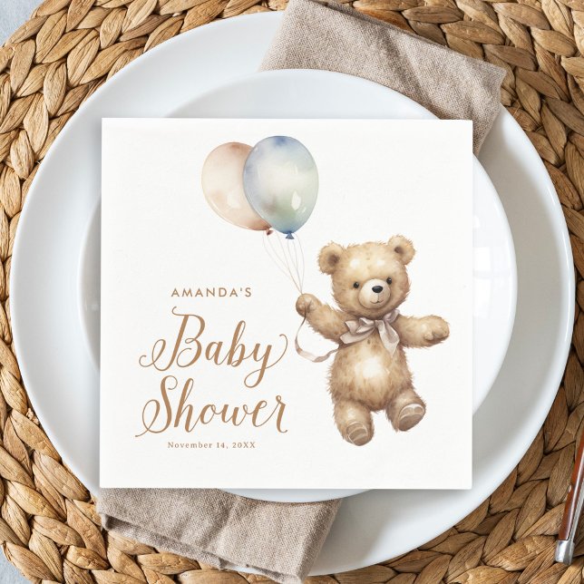Neutrale Bear Wait Teddy Bear Baby Shower Serviette (Von Creator hochgeladen)