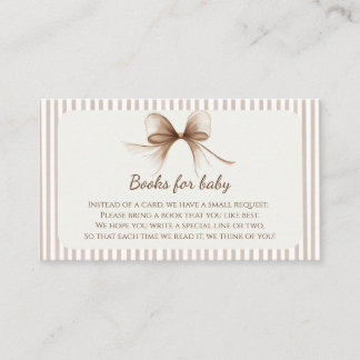 Neutrale beige Bücher mit Schleife für Baby Visitenkarte