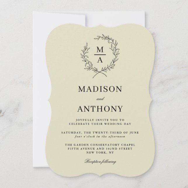 Neutrale Beige Einfache elegante Monogram-Hochzeit Einladung (Vorderseite)