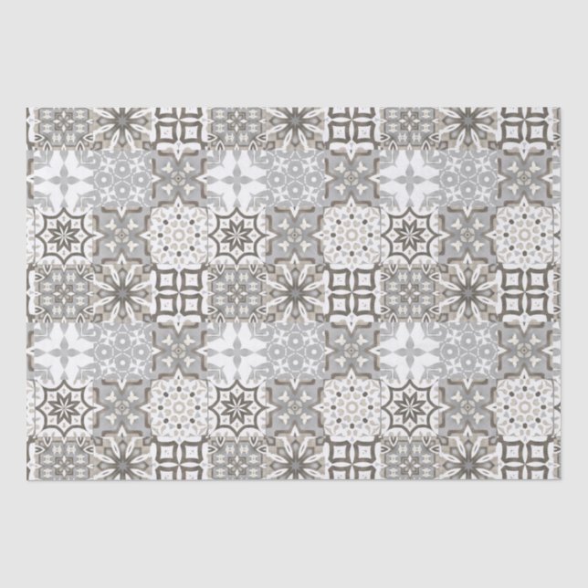 Neutrale, beige, graue, marokkanische Fliesen Seidenpapier (Vorderseite)