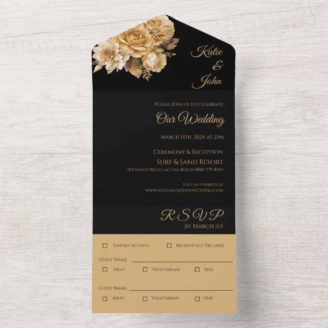 Neutrale Blume Bouquet-Wedding All In One Einladung (Innen Boden)