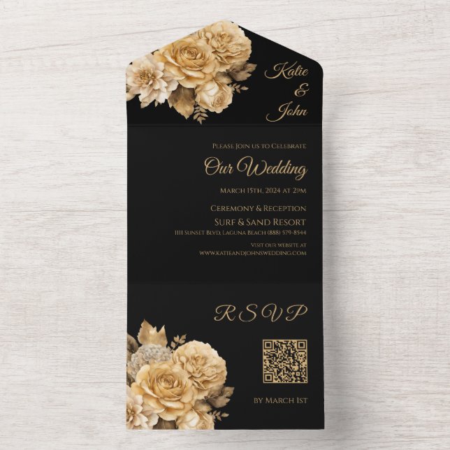 Neutrale Blume Bouquet-Wedding All In One Einladung (Innen Boden)