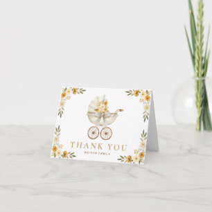 Neutrale Blumen-Kinderwagen-Baby-Party-Dankeschön Dankeskarte