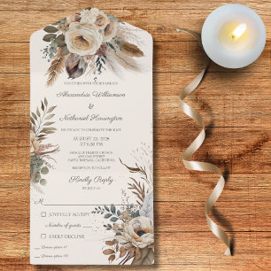 Neutrale Bohemian Blumen & Federn All In One Einladung