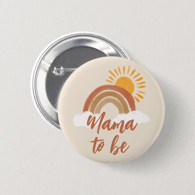 Neutrale Bohemische Mama als Babydusche Button (Vorne & Hinten)
