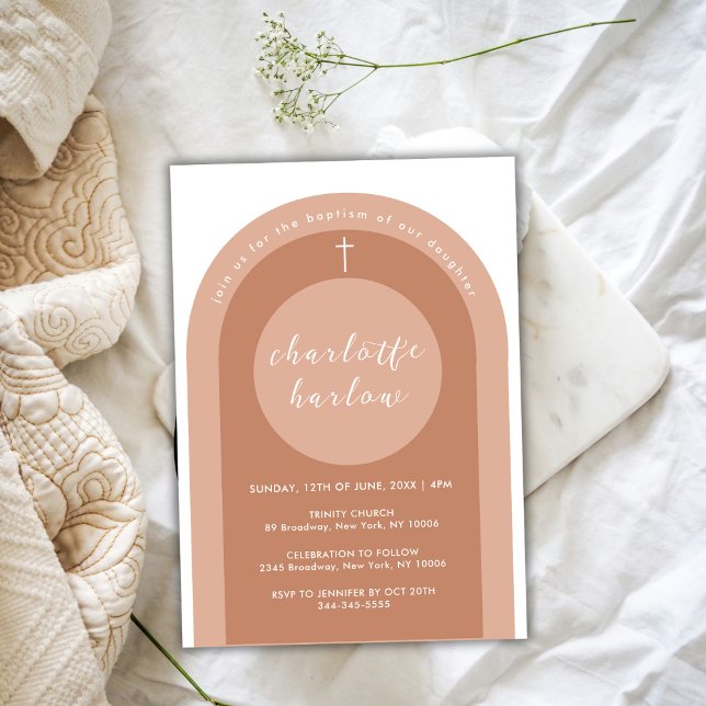 Neutrale Boho Arch Cross Girl Taufe Einladung (Gender Neutral Boho Arch Cross Girl Baptism Invitation)