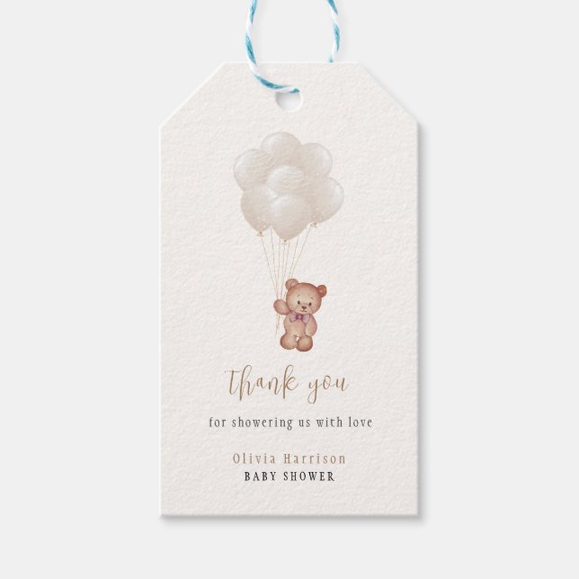 Neutrale Boho Balloons Babydusche Danke Geschenkanhänger (Vorderseite)