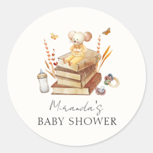 Neutrale Boho Book Mouse Babydusche Runder Aufkleber