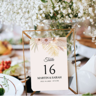 Neutrale Boho-Botanische-Hochzeit-Tischnummer-Kart Tischnummer