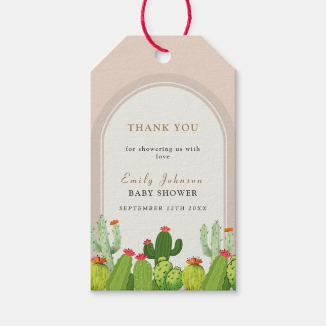 Neutrale Boho Cactus Arch Baby Shower Geschenkanhänger (Vorderseite)