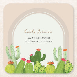 Neutrale Boho Cactus Arch Baby Shower Rechteckiger Pappuntersetzer