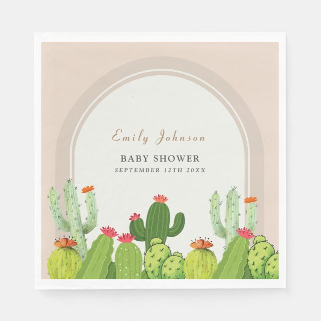 Neutrale Boho Cactus Arch Baby Shower Serviette (Vorderseite)