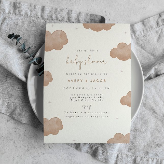 Neutrale Boho Clouds Stars Babydusche Einladung (Gender Neutral Boho Clouds Stars Baby Shower Invitation)