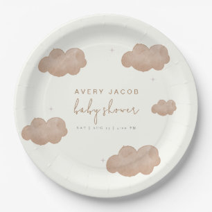 Neutrale Boho Clouds Stars Babydusche Pappteller
