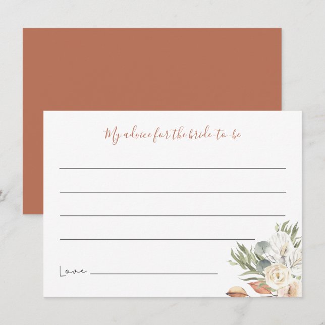 Neutrale Boho Floral Brautparty Advice Card Dankeskarte (Vorne/Hinten)