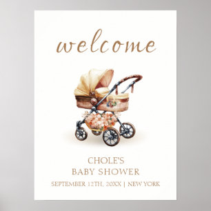 Neutrale Boho-Floral-Kinderwagen-Baby-Shower-Willk Poster
