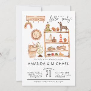Neutrale Boho-Kinderzimmer Babyparty-Einladung Einladung