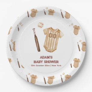 Neutrale Boho Little Slugger Baseball-Baby-Party  Pappteller