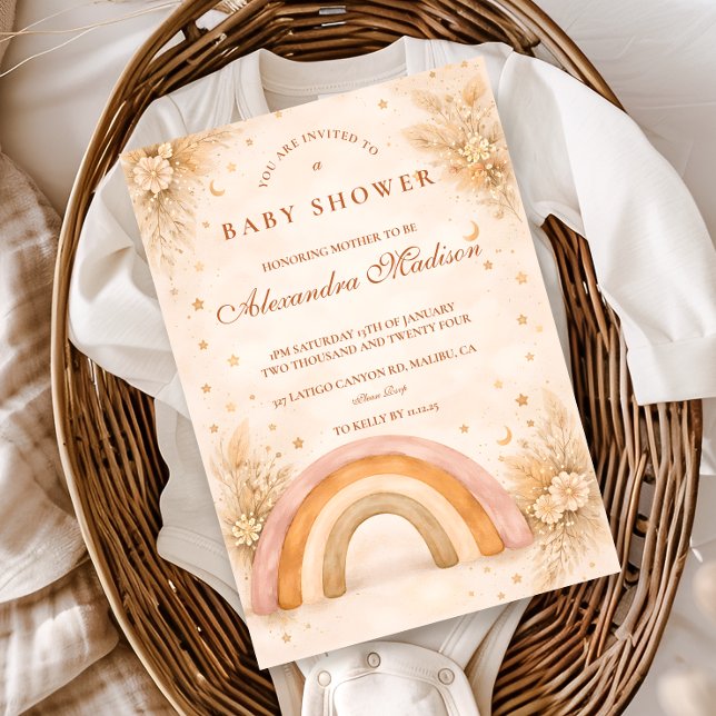 Neutrale Boho-Regenbogen-Baby-Party Einladung (Von Creator hochgeladen)