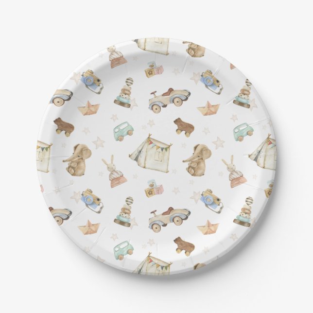 Neutrale Boho White Baby Dusche Pappteller (Vorderseite)
