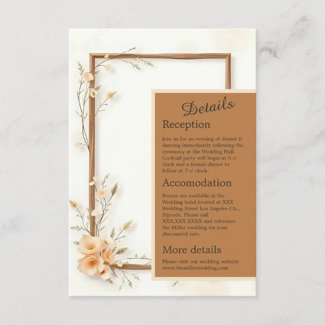 Neutrale Botanische Akzente Hochzeit Begleitkarte (Vorderseite)