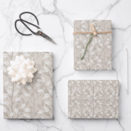 Neutrale Botanische Streifen Elegantes Beige Geschenkpapier Set