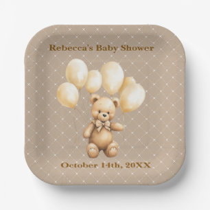 Neutrale braune Teddybär-Baby-Shower-Papierplatte Pappteller