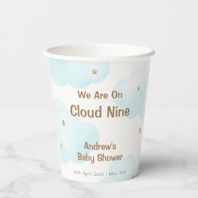 Neutrale Cloud Nine Stars Babydusche Pappbecher (Rückseite)