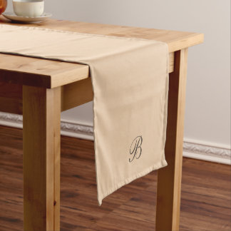 Neutrale Ecru Beige mit Monogram Initial Kurzer Tischläufer