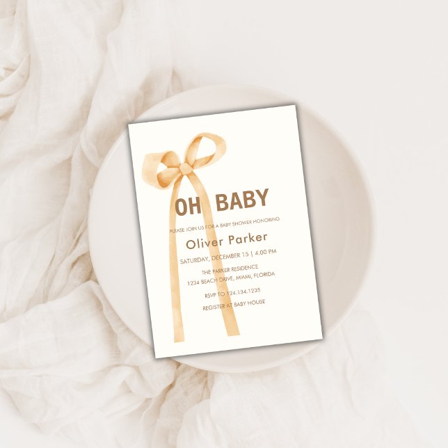 Neutrale, einfache Bow-Babydusche Einladung (Gender Neutral Simple Bow Baby Shower Invitation)