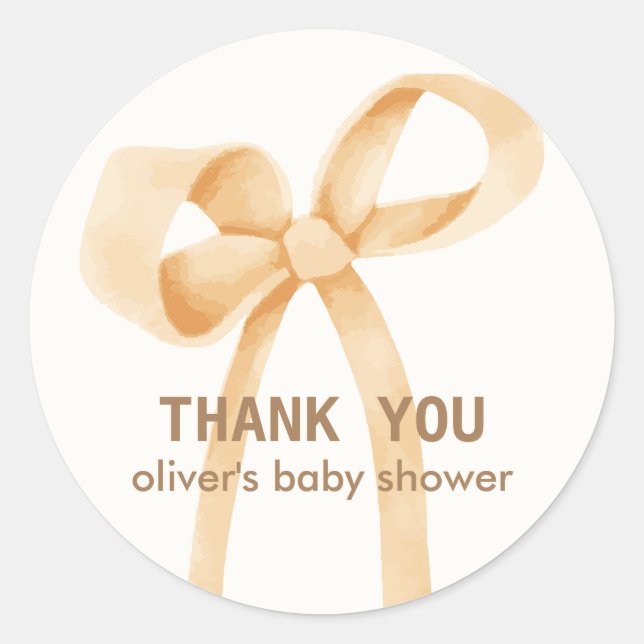 Neutrale, einfache Bow-Babydusche Runder Aufkleber (Vorderseite)