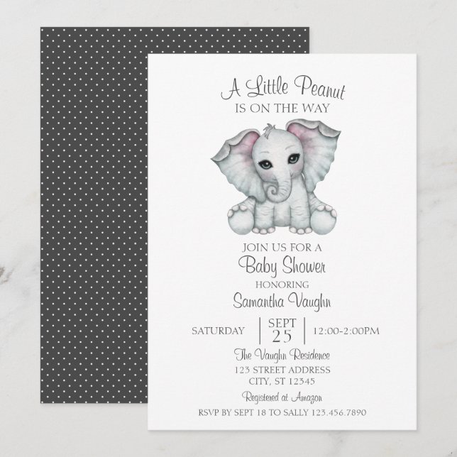Neutrale Elefant Minimalistisch Baby Shower Inv Einladung (Vorne/Hinten)