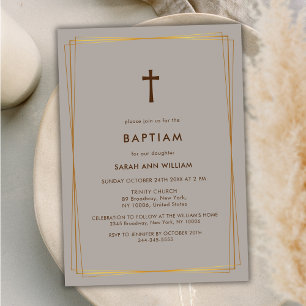 Neutrale Elegant-Gold-Typografie Kreuztaufe Einladung