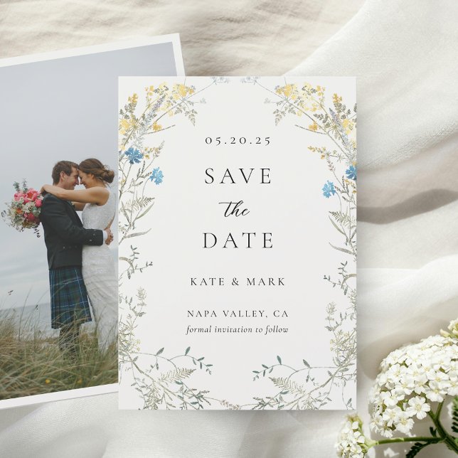 Neutrale Elegante Wildblume Foto Hochzeit Save The Date (Von Creator hochgeladen)